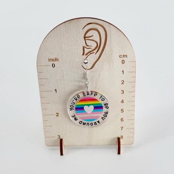 You're Safe To Be You Around Me Earrings, Rainbow Pride Earring, Queer Earrings - Picture 3 of 4